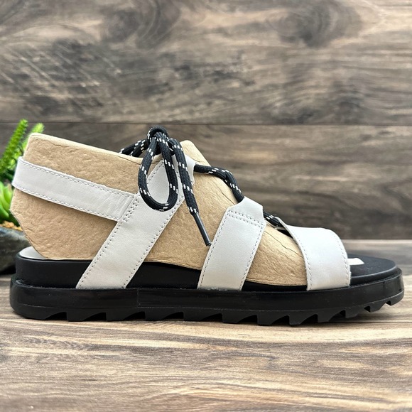 NIB Sorel Roaming Lace 8.5 Slingback Gladiator Flat Leather Sandals White Black - Picture 8 of 12